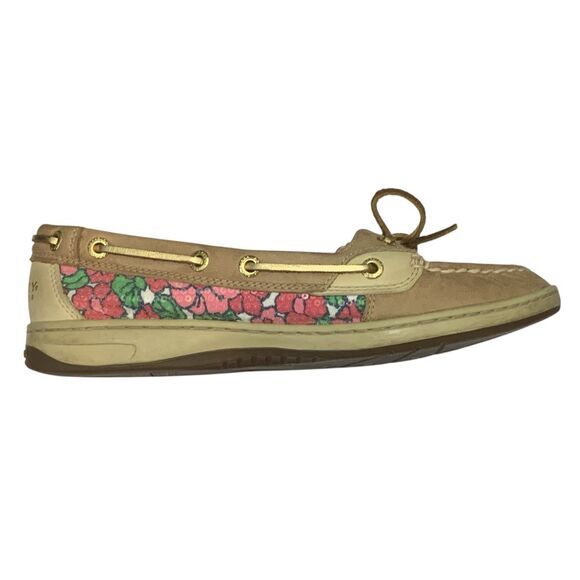 Sperry Top-Sider Angelfish Berry Floral Sequin Boat Shoes Tan Leather Size 7 - Picture 11 of 16